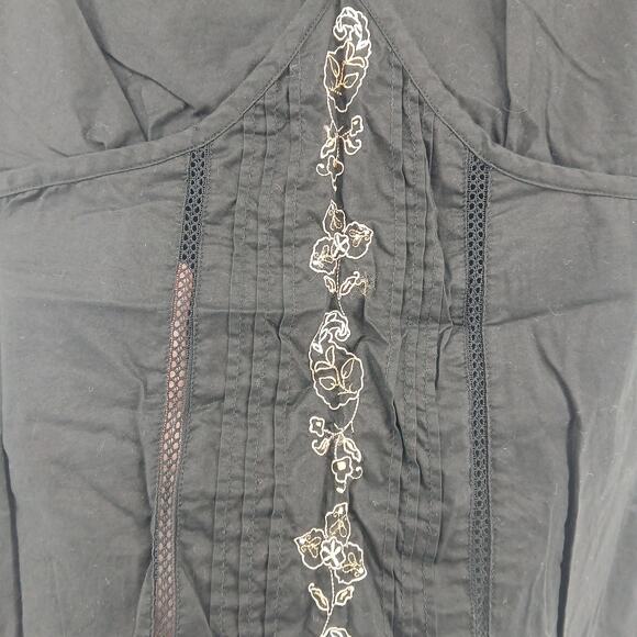 Vintage George Black Cotton Floral Embroidered Babydoll Top Womens LG Y2K Boho - Picture 3 of 8